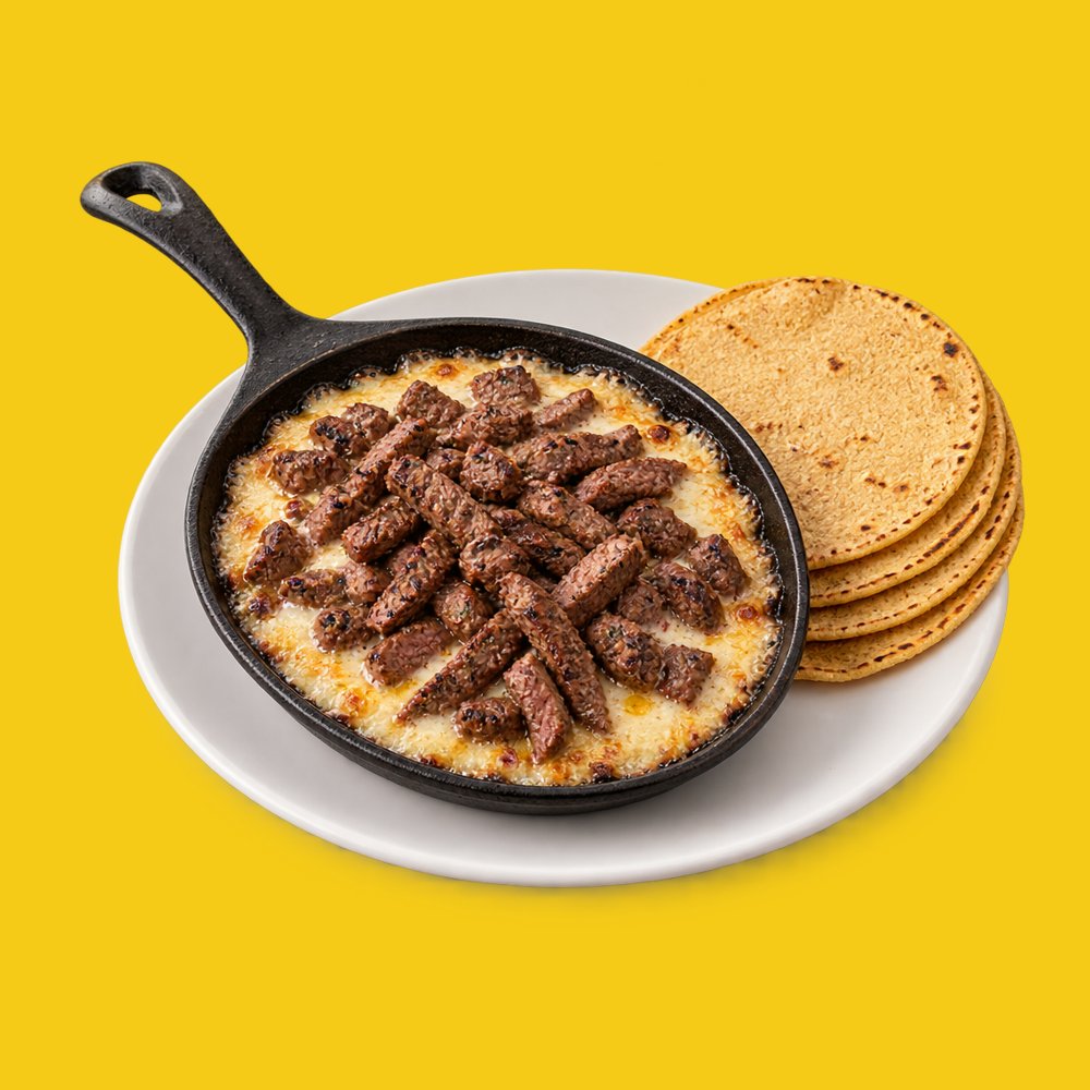 Queso fundido con bistec